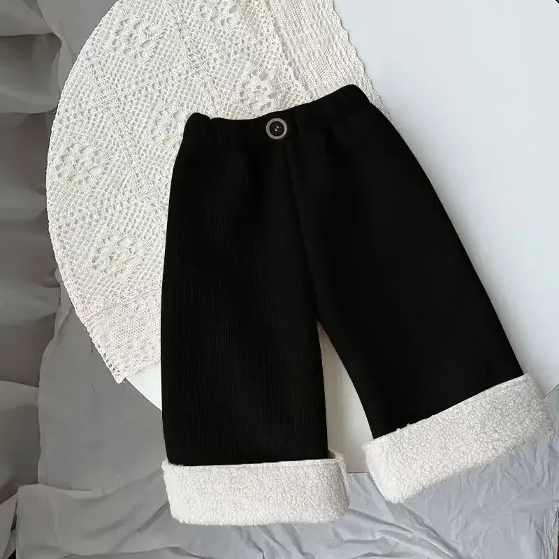 black / 12M CloudLuxe Fleece-Lined Wide-Leg Pants