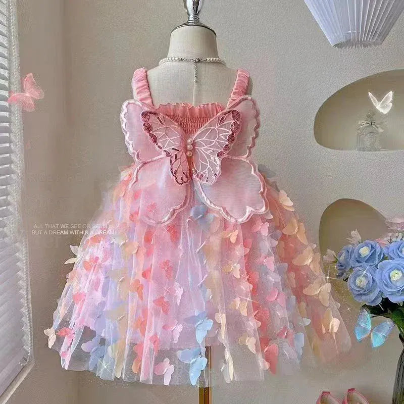 Pink / 9-12M Colorful Birthday Party Outfit with 3D Wings & Tulle Skirt