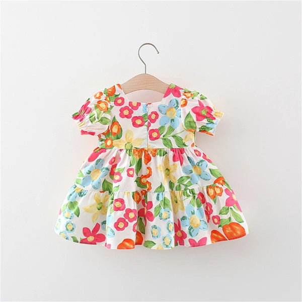 Tropical Print Girls Dress with Woven Bag - Momorii