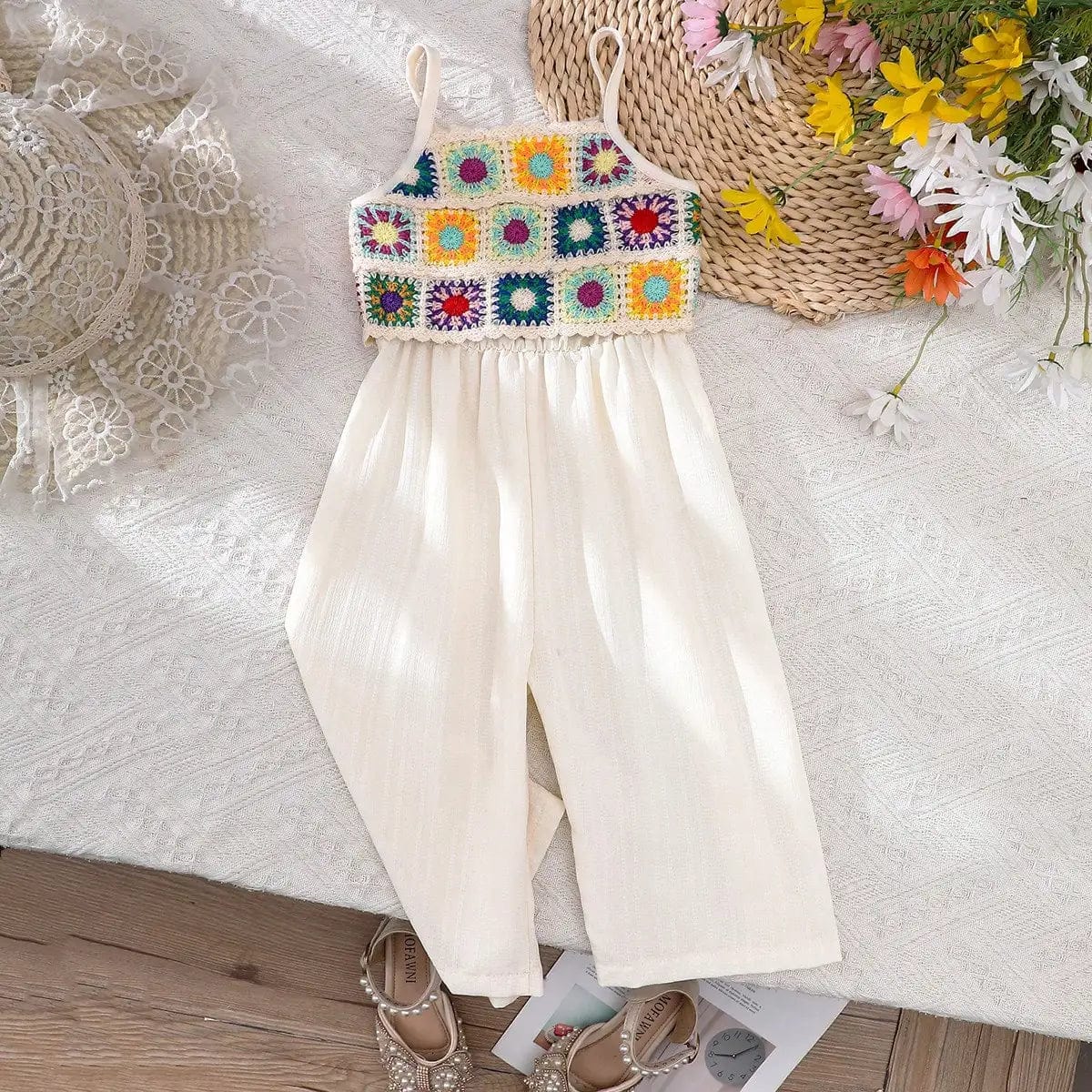 Colorful Floral Retro Crochet Jumpsuit - Momorii