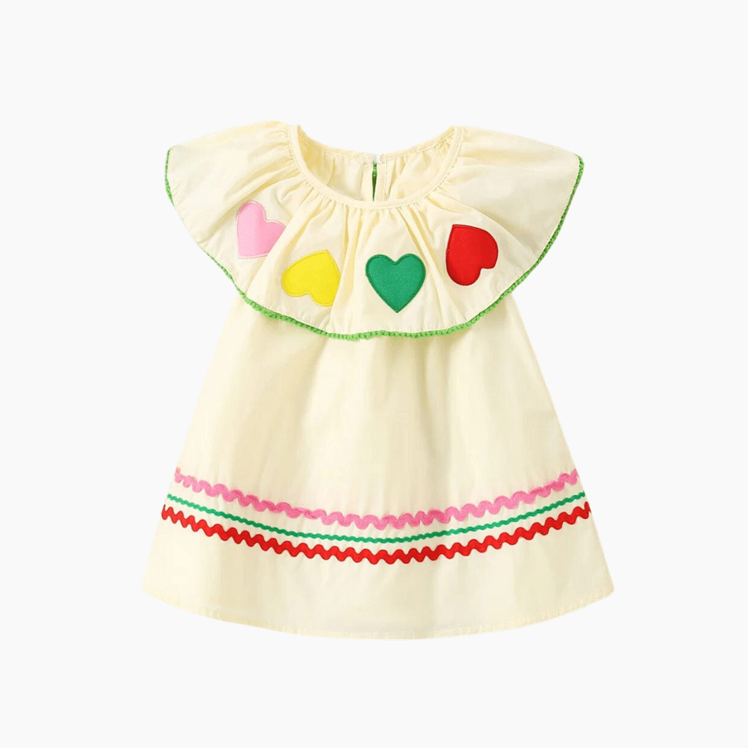 Colorful Heart Embroidered Yellow Dress