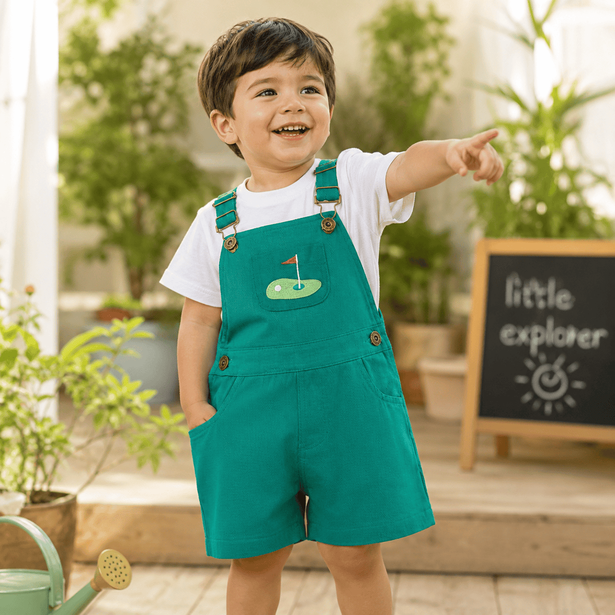 Contrast Color Golf Embroidered Toddler Overalls