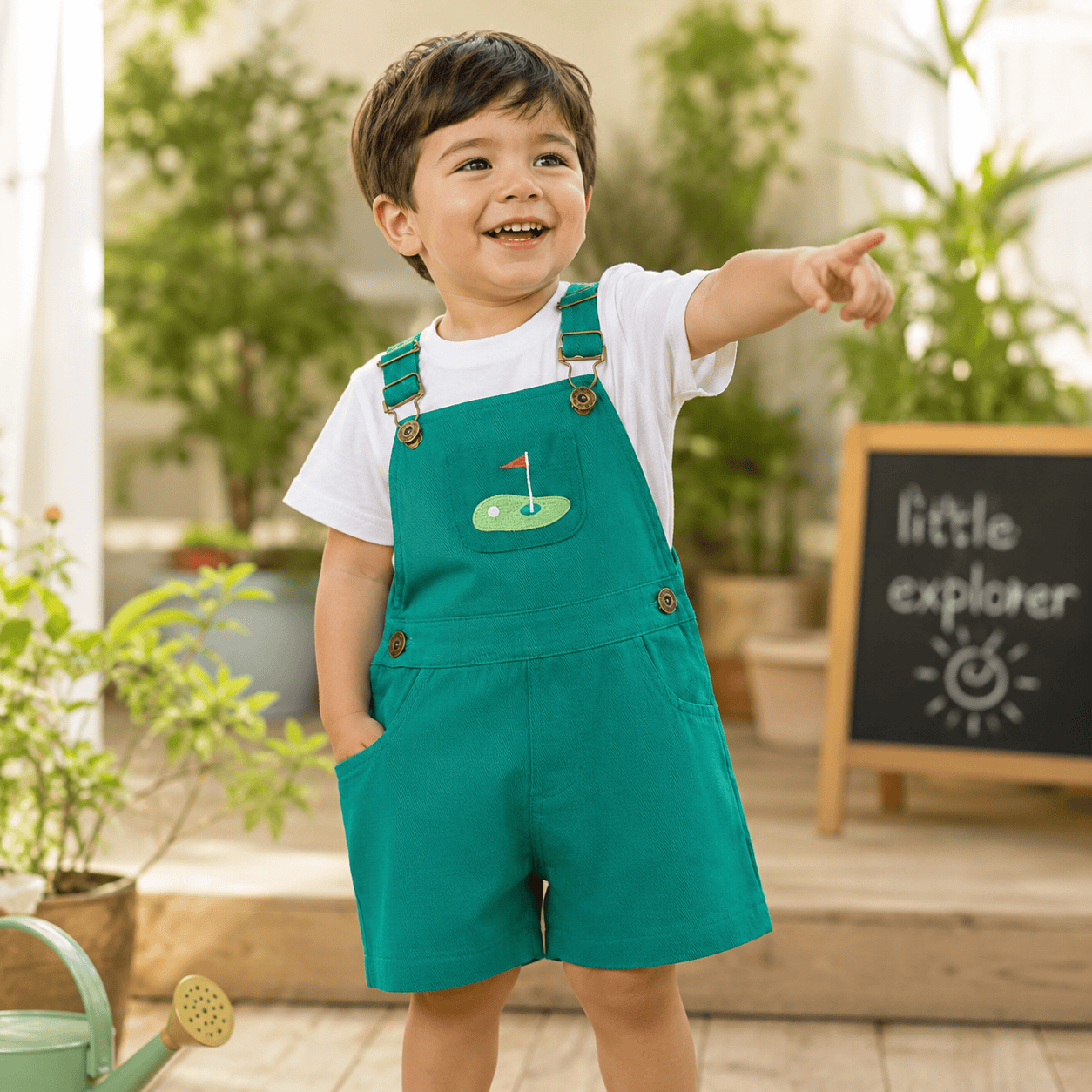 Contrast Color Golf Embroidered Toddler Overalls