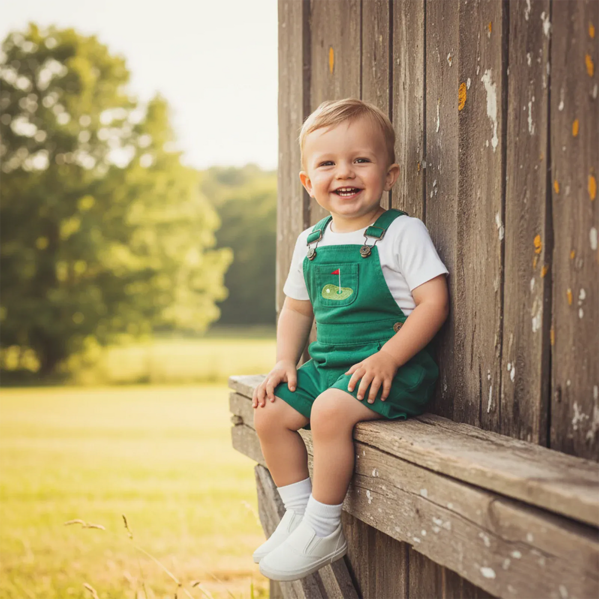 Contrast Color Golf Embroidered Toddler Overalls