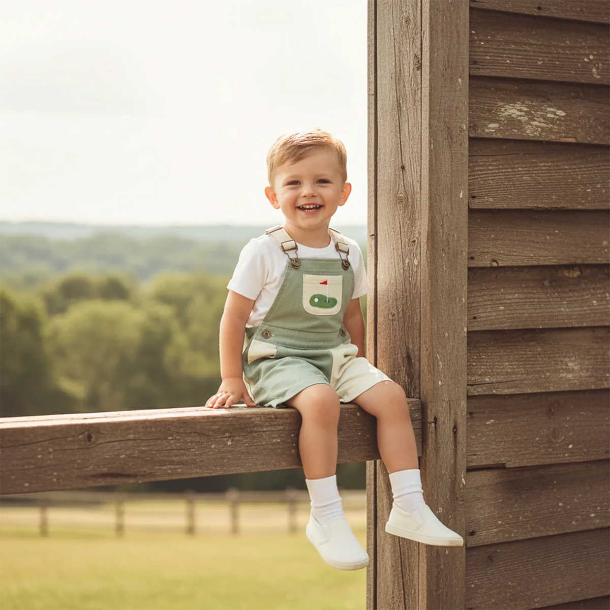 Contrast Color Golf Embroidered Toddler Overalls