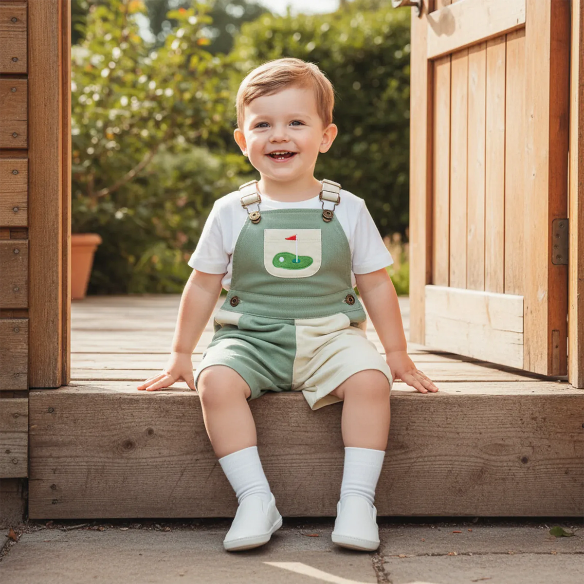 Contrast Color Golf Embroidered Toddler Overalls