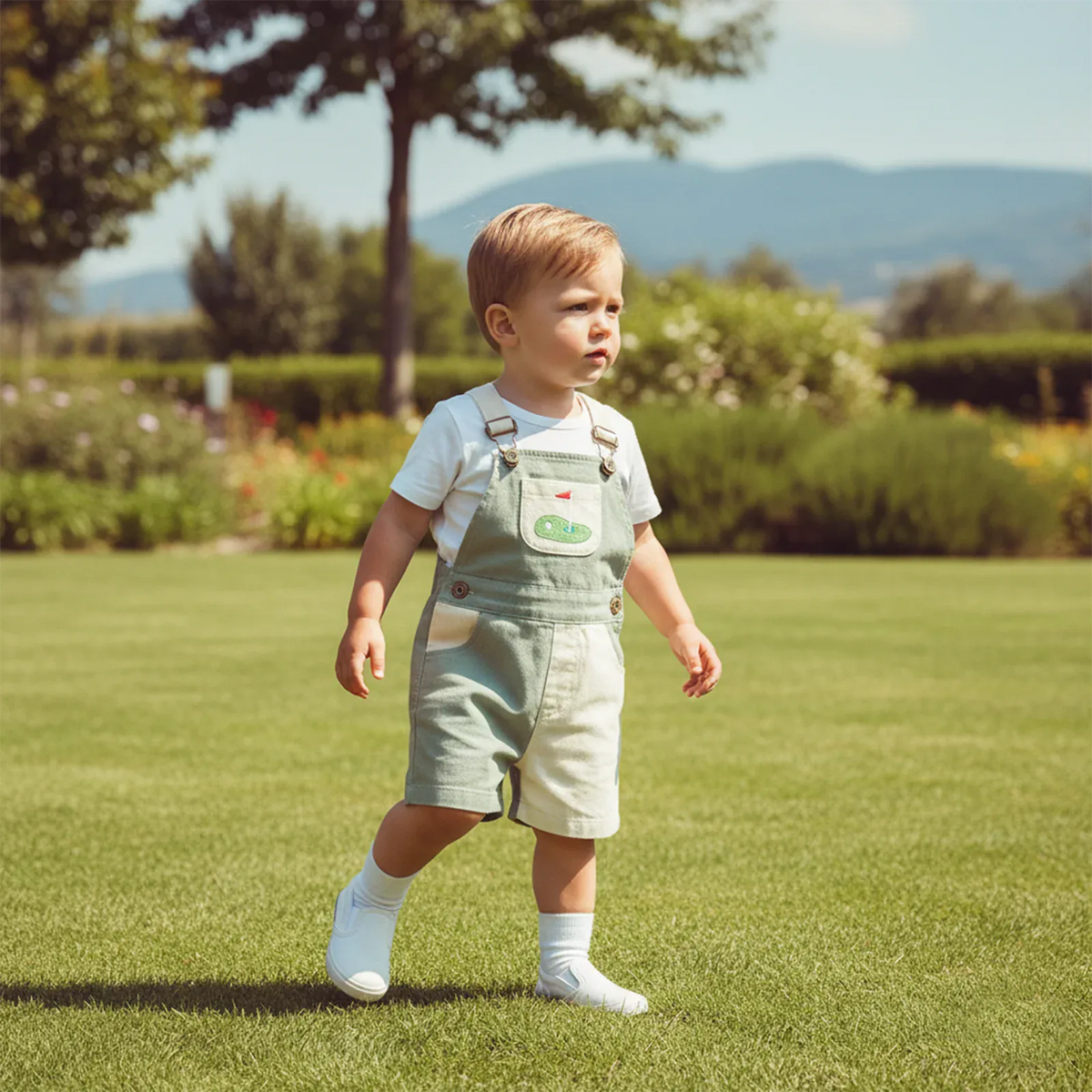 Contrast Color Golf Embroidered Toddler Overalls