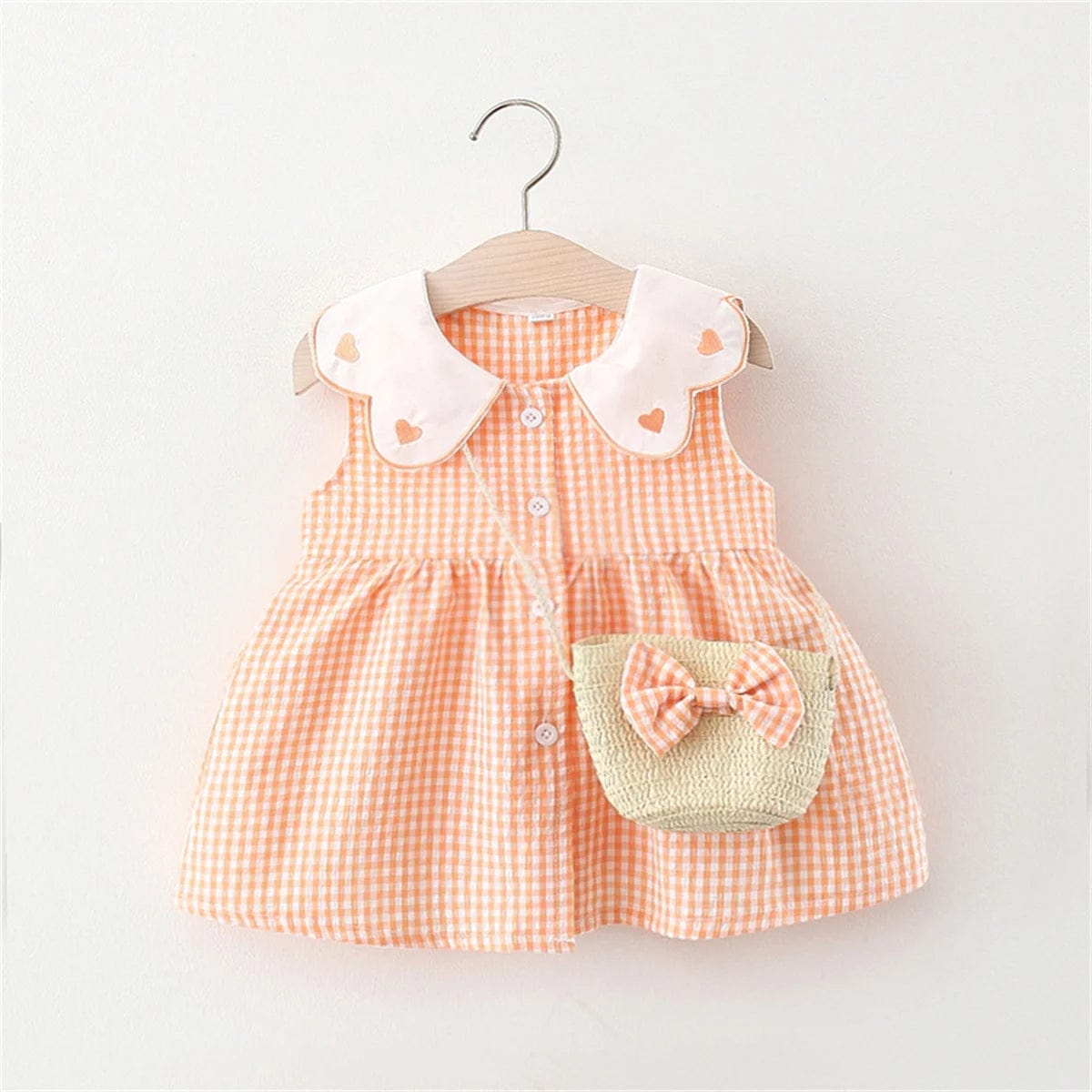 Orange / 5(9-12M) Cotton Dress And Backpack