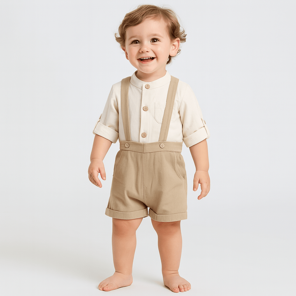 Cotton Linen Bodysuit with Suspender Shorts