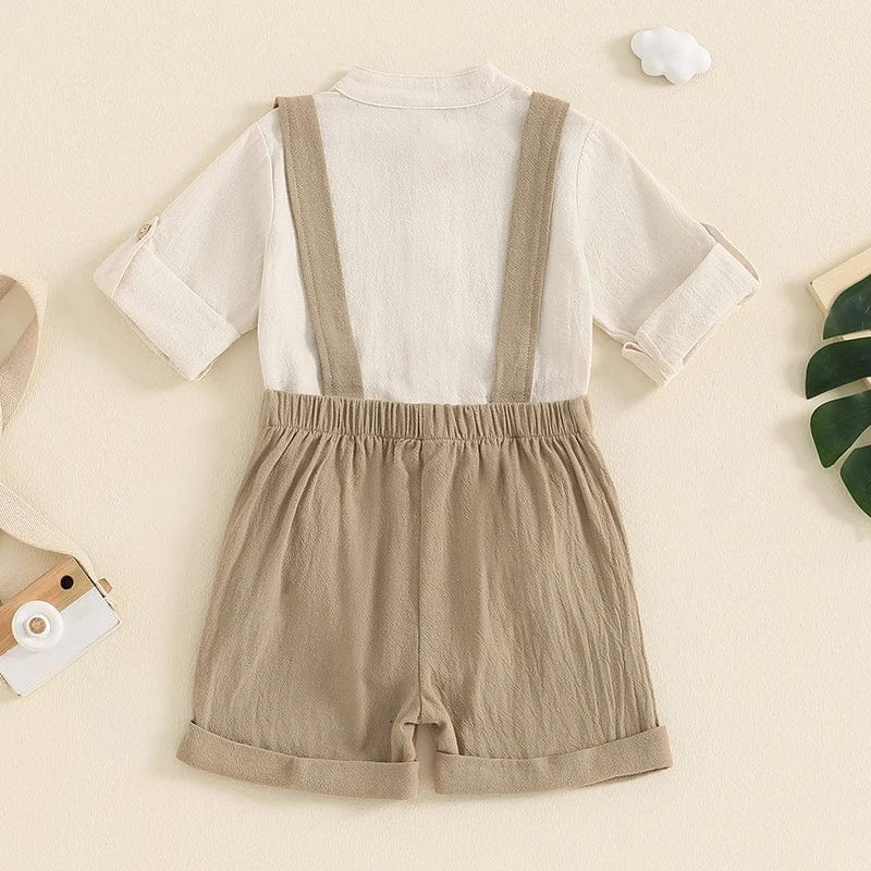 Cotton Linen Bodysuit with Suspender Shorts