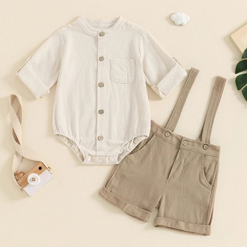 Cotton Linen Bodysuit with Suspender Shorts