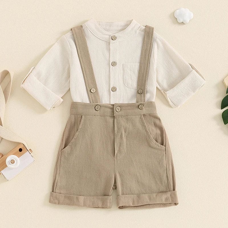 Cotton Linen Bodysuit with Suspender Shorts