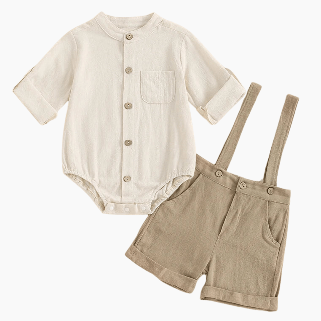 Cotton Linen Bodysuit with Suspender Shorts