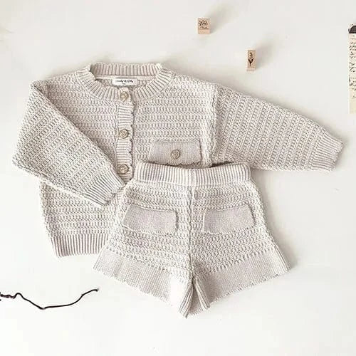 Apricot / 6M Cozy Cardigan and Shorts Set