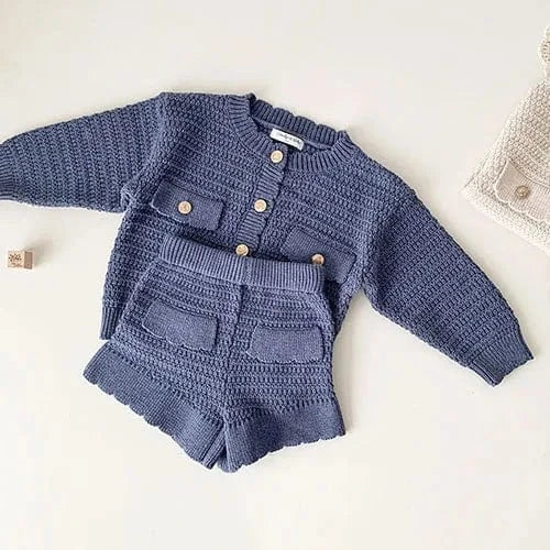 Blue / 6M Cozy Cardigan and Shorts Set