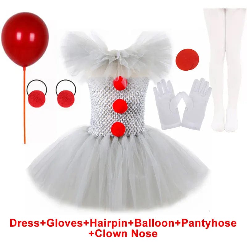 Creepy Clown Tutu Dress, Gray Joker Set3 / 2-3T
