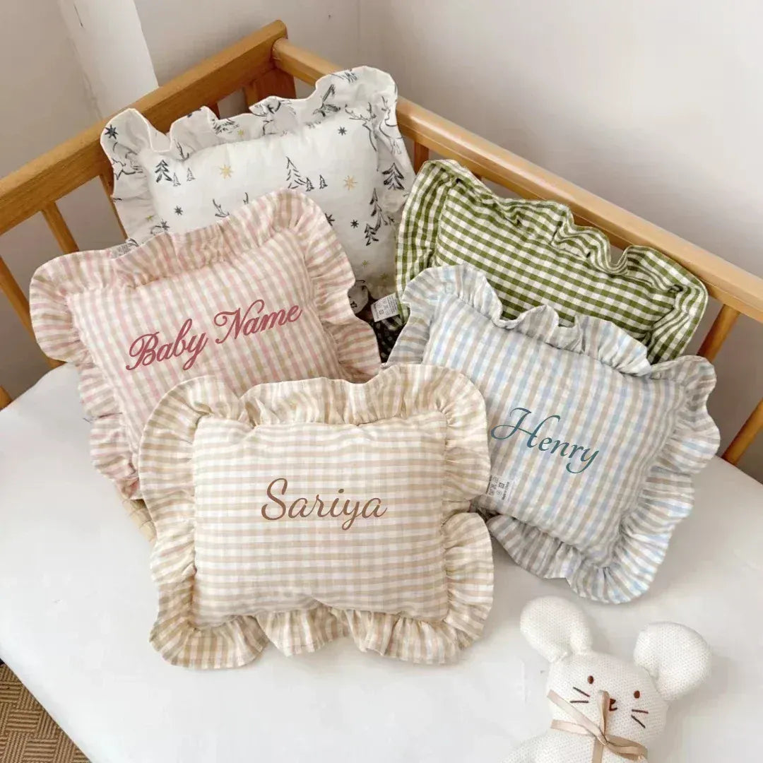 Custom Name Cotton Ruffle Baby Pillow