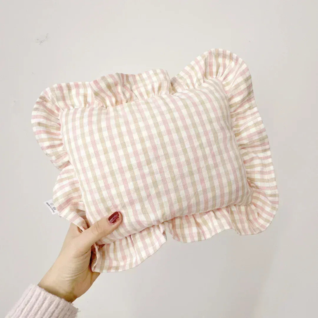 Pink (28x34cm) Custom Name Cotton Ruffle Baby Pillow