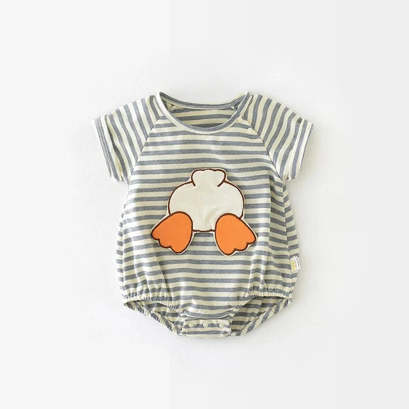 Gray Stripe / 3-6M Cute Cartoon Duckling Striped Bodysuit