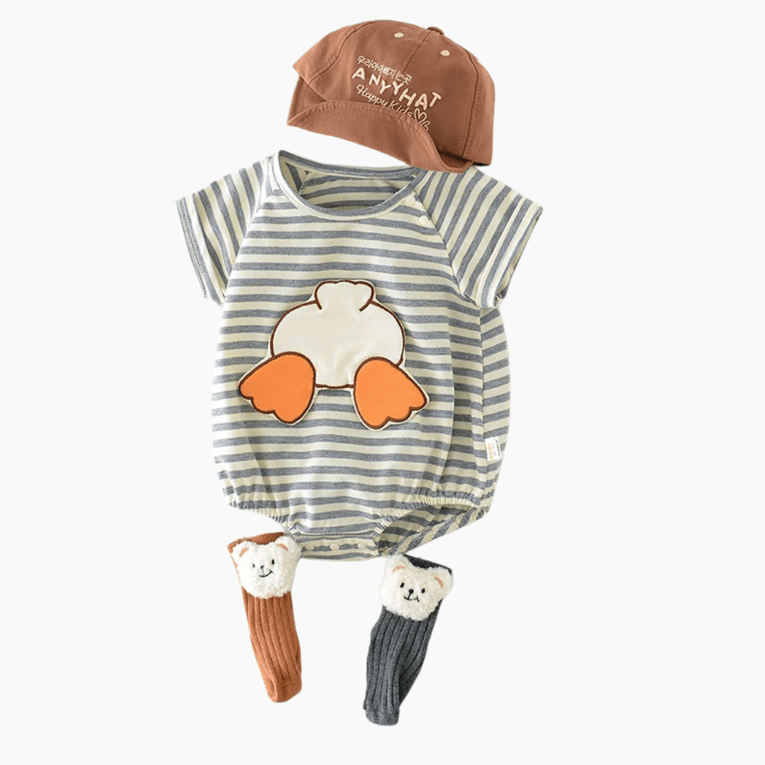 Cute Cartoon Duckling Striped Bodysuit