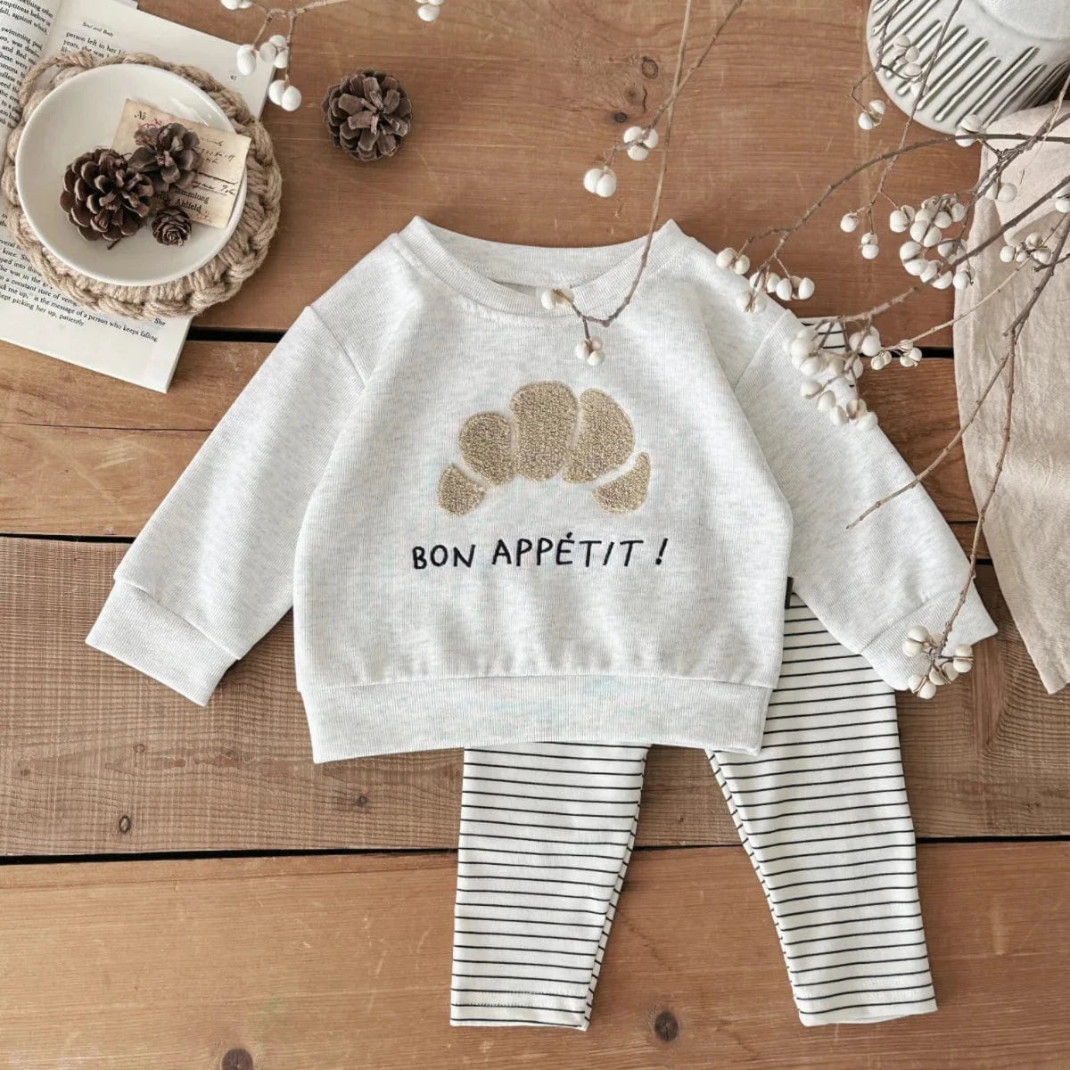 Croissant / 6-9M Cute Croissant or Cookie Sweatshirt Set