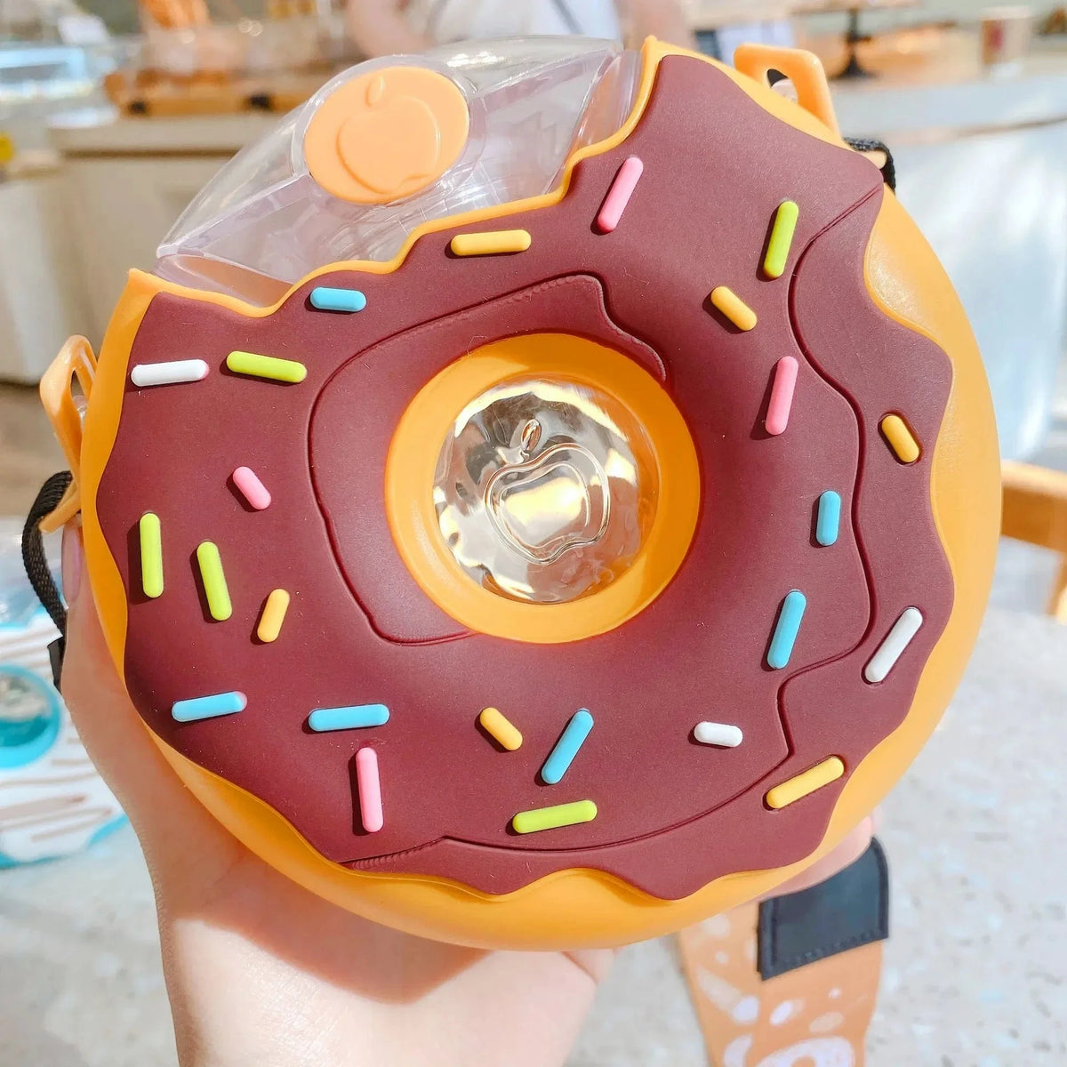 chocolate / ML Cute Donut Water Bottle with Straw