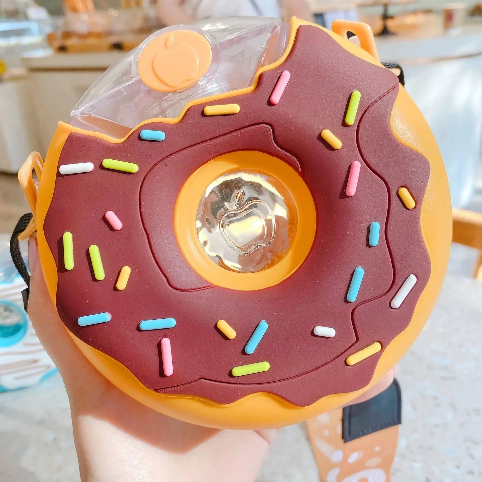chocolate / ML Cute Donut Water Bottle with Straw