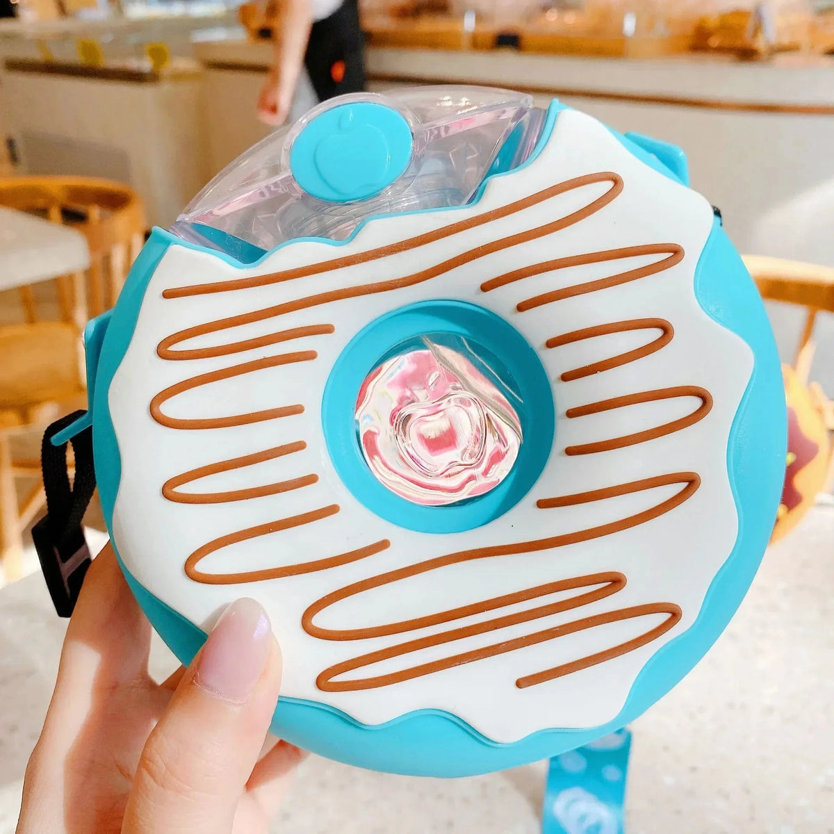 blue / ML Cute Donut Water Bottle with Straw