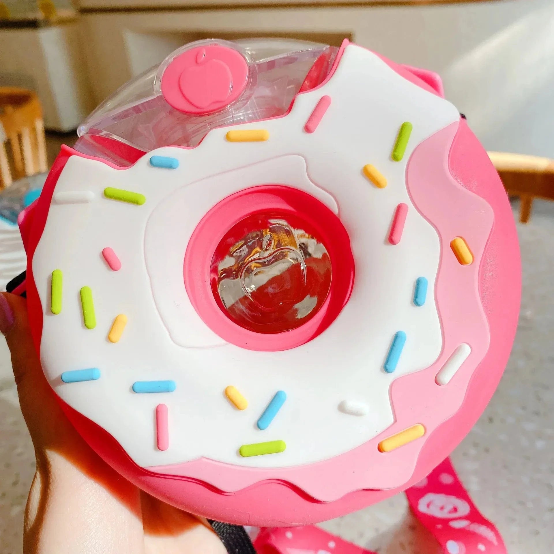 pink / ML Cute Donut Water Bottle with Straw