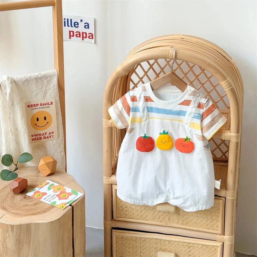 Beige / 3-6M Cute Fruit Design Short Sleeve Onesie