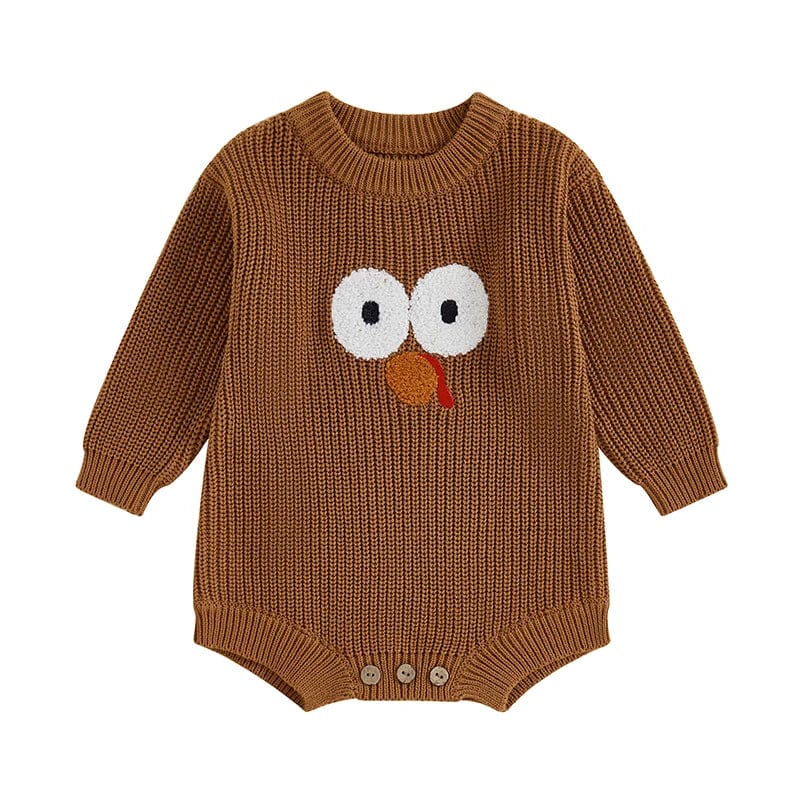 Brown / 6M Cute Knitted Baby Onesies