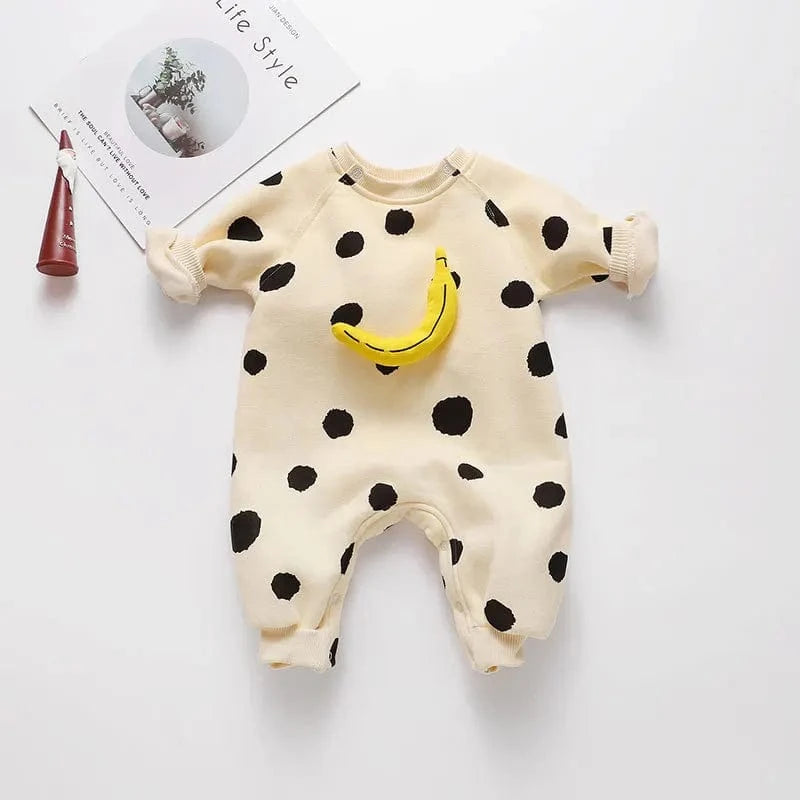 Beige / 0-6M Cute Polka Dot Banana Jumpsuit