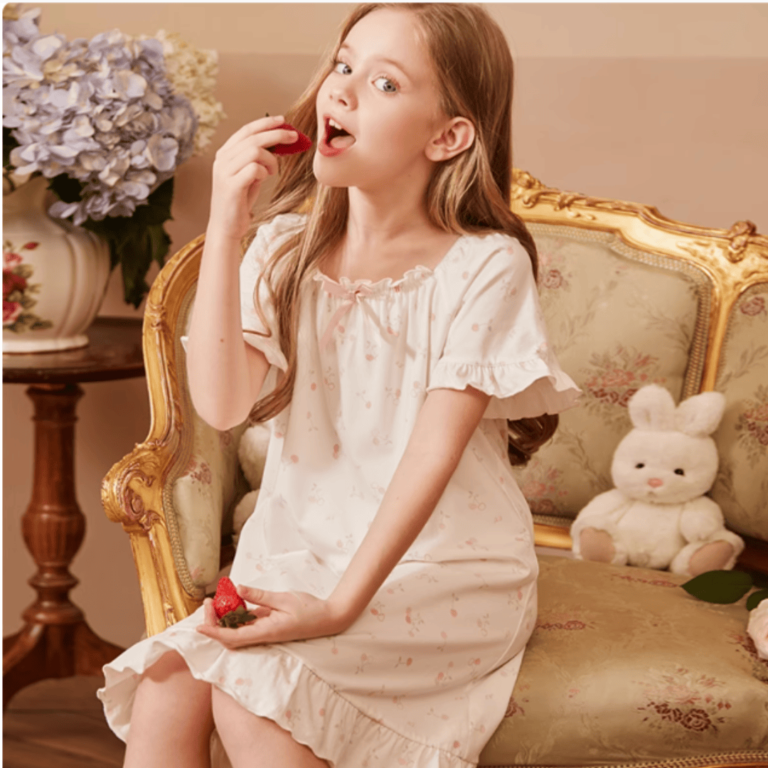 Berry Pink Cherry Off-White / 12-18M Cute Printed Pajama Dress for Girls