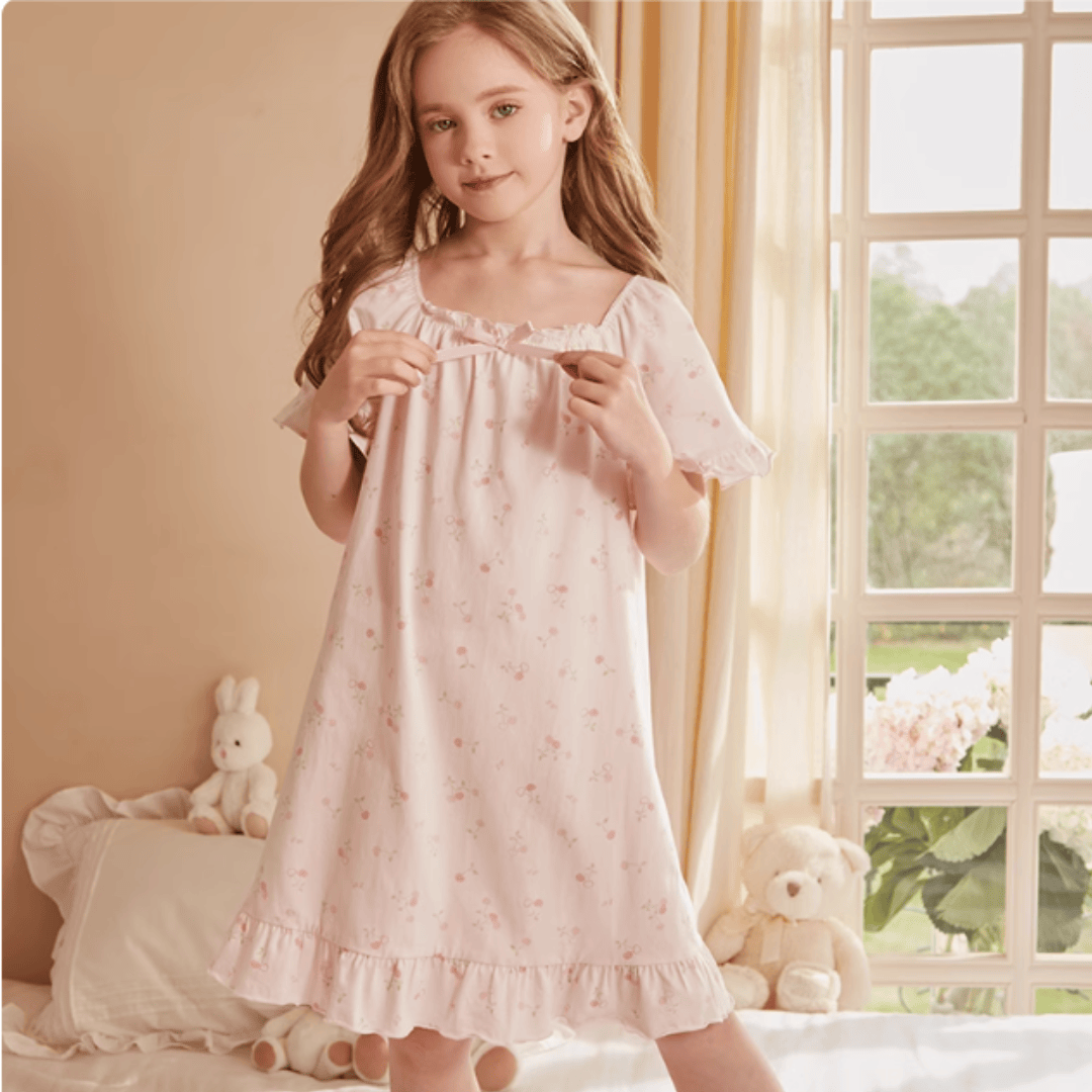 Berry Pink Cherry Mauve Pink / 12-18M Cute Printed Pajama Dress for Girls