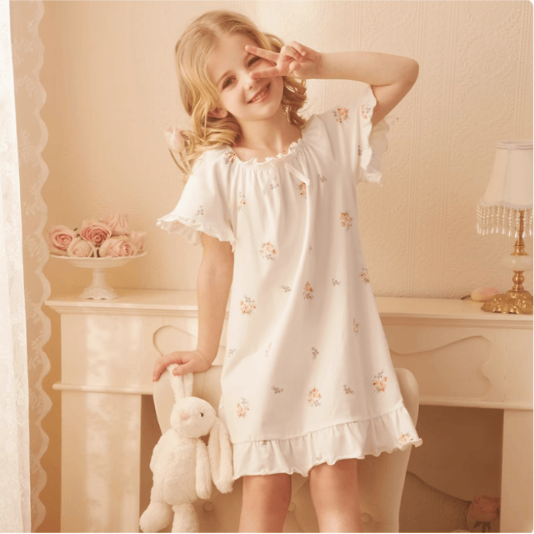 Cute Printed Pajama Dress for Girls, Printed Off-white / 2-3T Cute Printed Pajama Dress for Girls, Printed Off-white / 2-3T