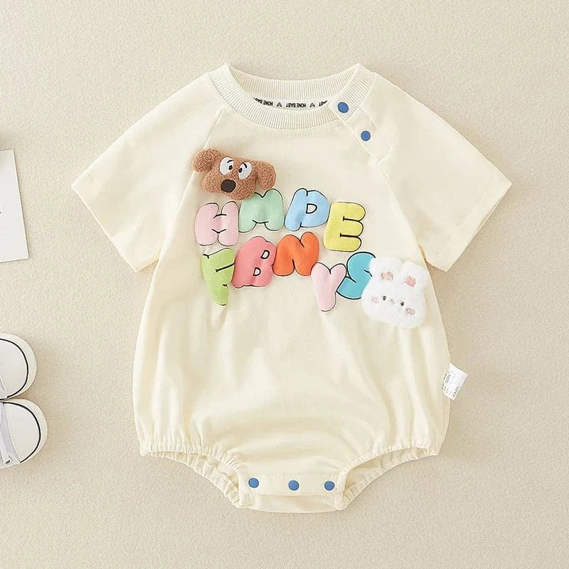 Beige / 3-6M Cute Summer Short Sleeve Bodysuit