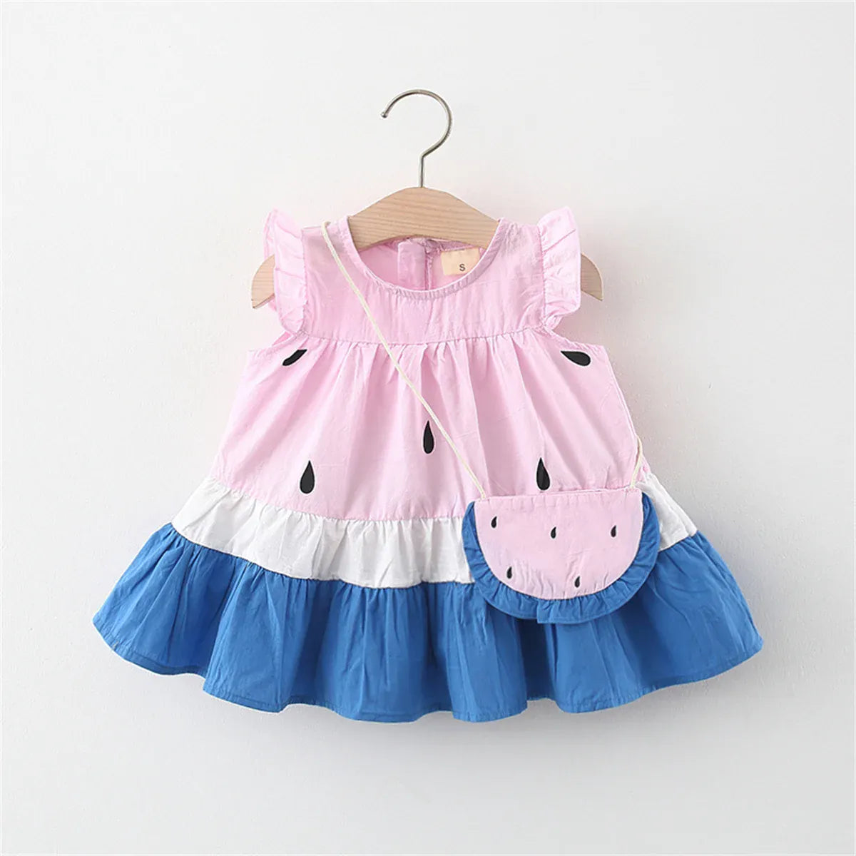 Cute Watermelon Print Flutter Sleeve Dress & Bag Set