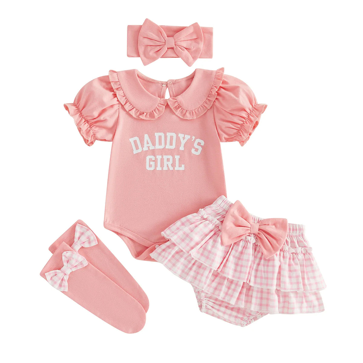 Pink / 0-3 Months Daddy's Girl Baby 4-Piece Set — Romper, Skirt, Headband &amp; Socks