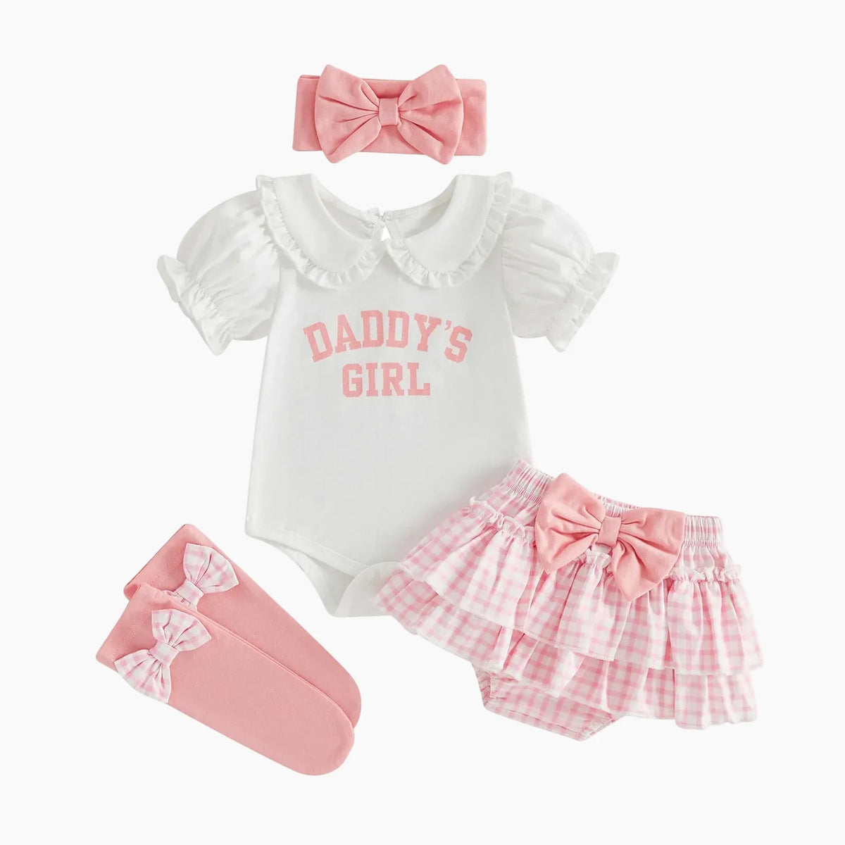 White / 0-3 Months Daddy's Girl Baby 4-Piece Set — Romper, Skirt, Headband & Socks