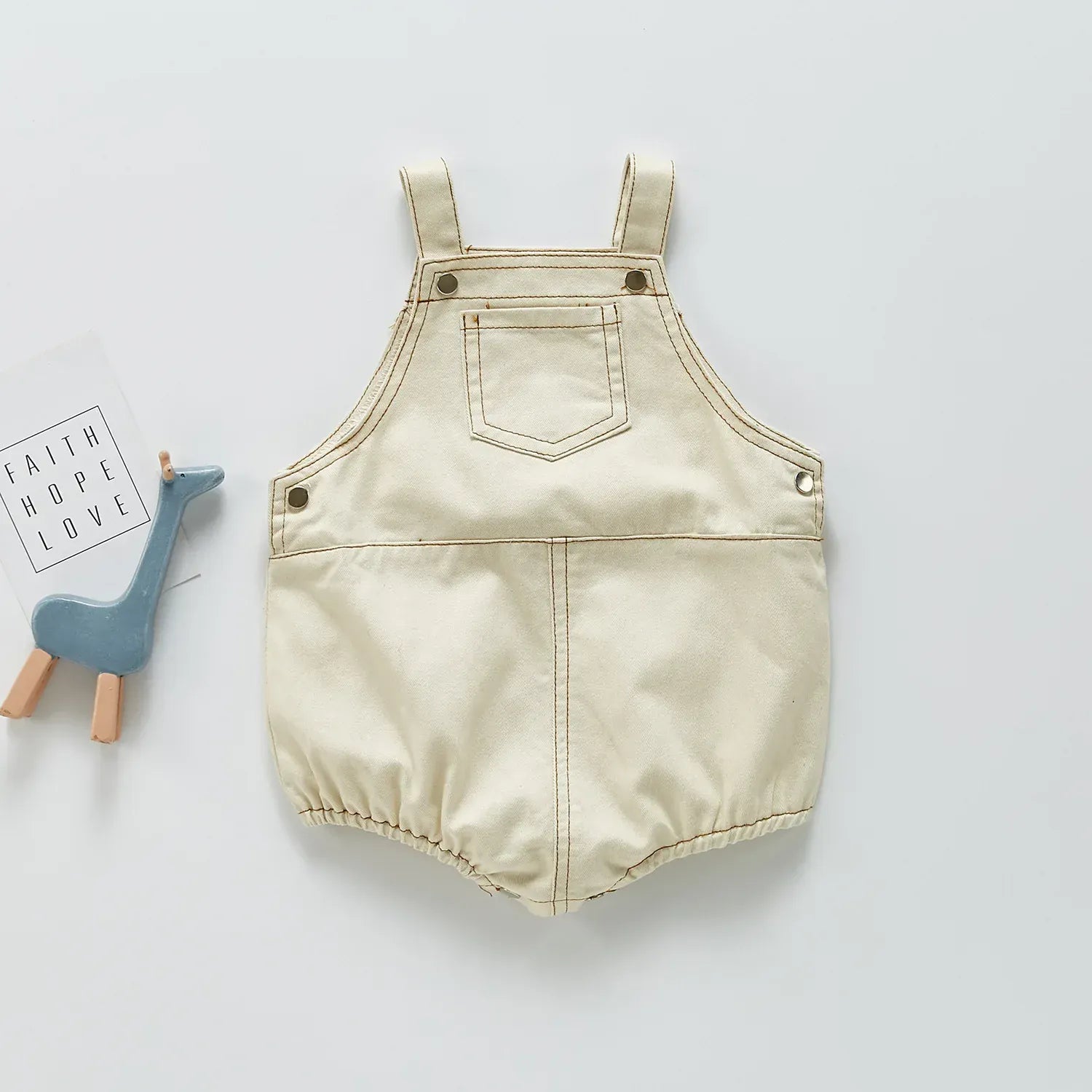 Beige / 3M Denim Baby Overalls Romper