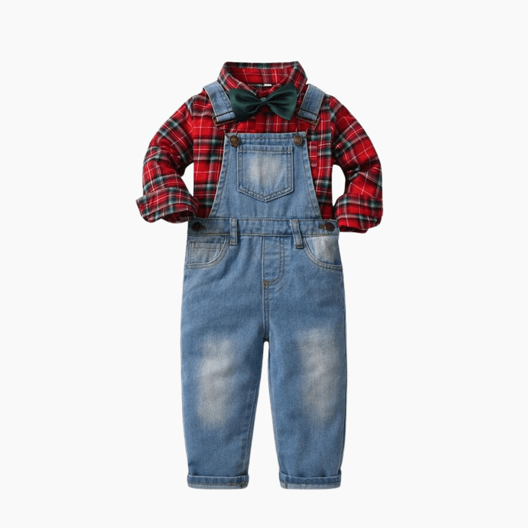 Boy&#39;s Clothing Denim Dungarees and Plaid Shirt