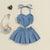 Girl's Clothing Denim Heart Top and Plated Skirt Set