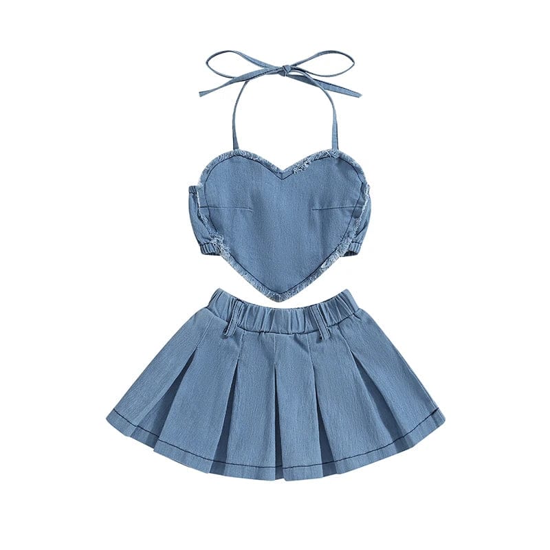 Girl's Clothing Blue / 2-3T Denim Heart Top and Plated Skirt Set