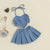 Girl's Clothing Denim Heart Top and Plated Skirt Set