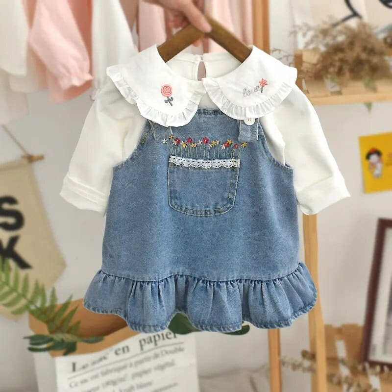 B / 80CM Denim Skirt Shirt 2-piece Set