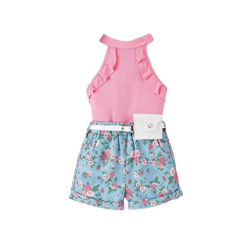 Pink / 4T Design Tops +Floral Printed Shorts