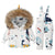 White / 2T Dinosaur Print Puffer Jacket and Overalls Set