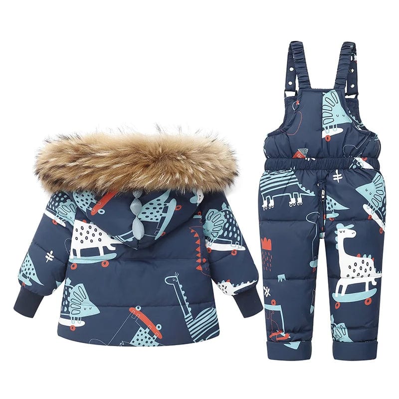 Dinosaur Print Puffer Jacket and Overalls Set
