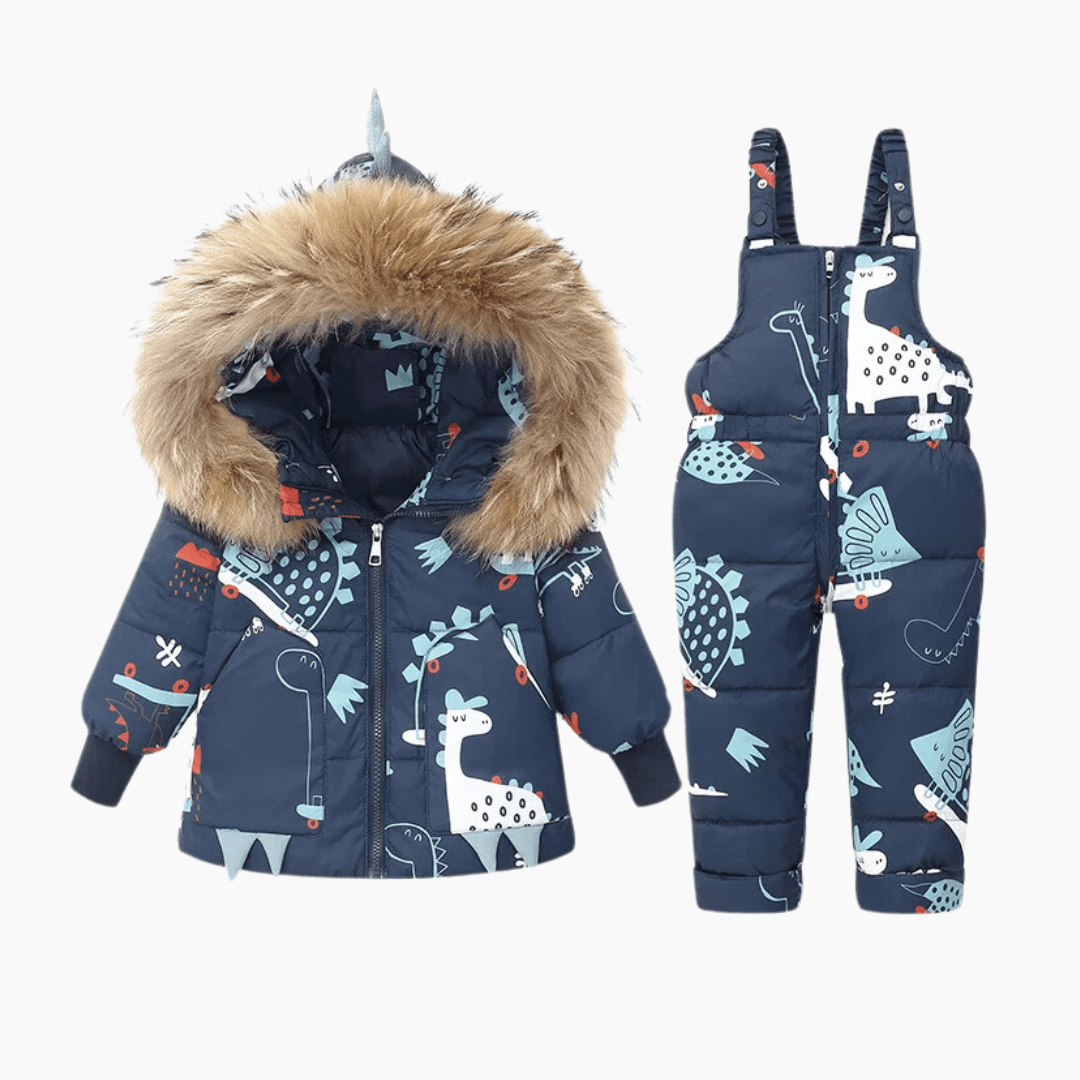 Dinosaur Print Puffer Jacket and Overalls Set