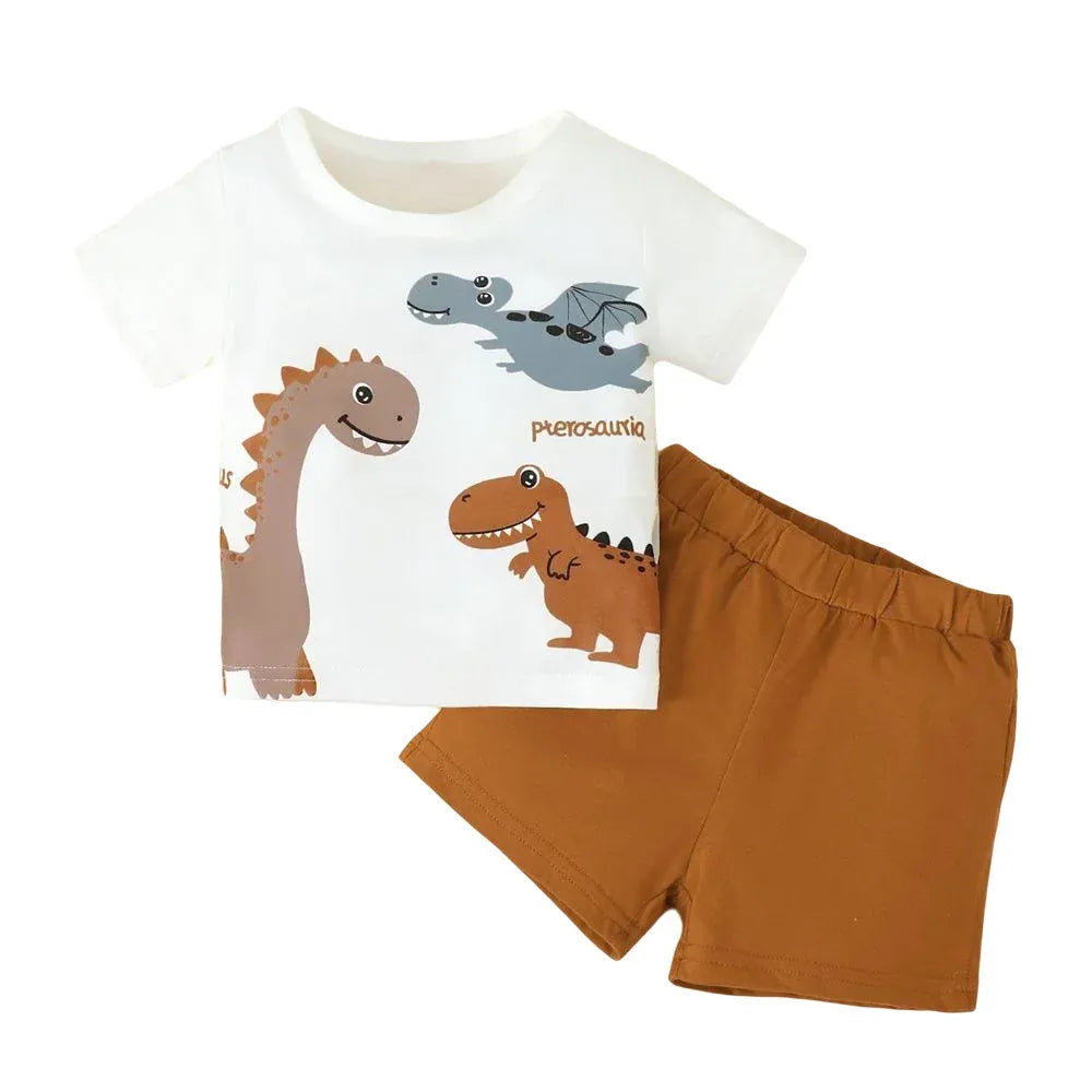 Brown / 6-9M Dinosaur Print T-Shirt & Shorts Set